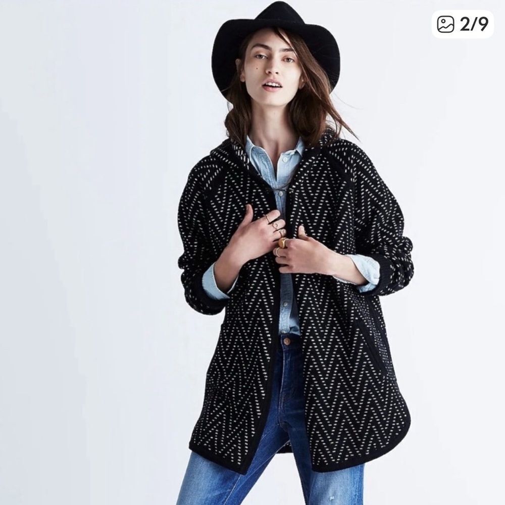 Madewell Hooded Herringbone Cardigan 100% merino wool